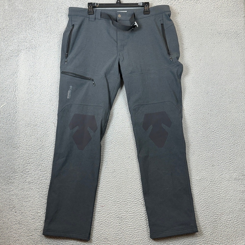 NEW Columbia Pants Mens 38 Titanium Grey Softshell Hiking Cargo Reinforced Knee